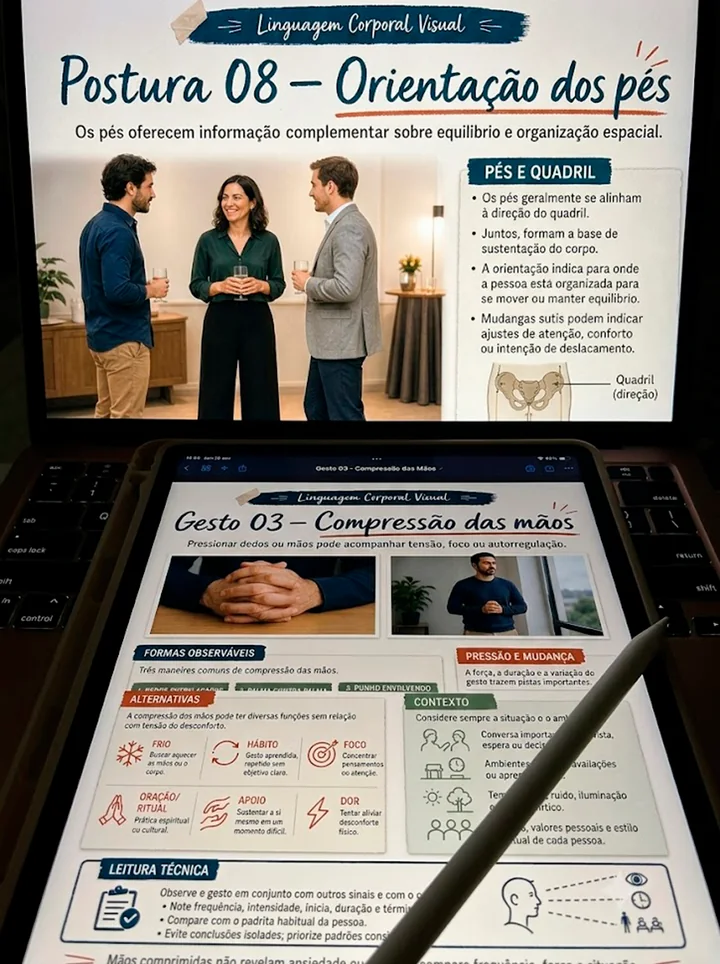 Linguagem Corporal Visual aberto no computador e no tablet